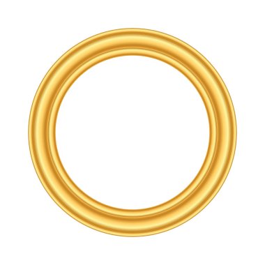 Altın yuvarlak çerçeve. Altın lüks daire logosu. Gerçekçi metalik sınır. Zarif kaliteli yüzük, amblem. Vektör illüstrasyon eps10. Nesne beyaz arkaplanda izole edildi.