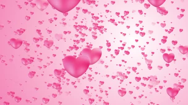 情人节动画背景带着飞扬的心 浪漫柔嫩的粉色显卡 圣瓦伦丁第2天动画 结婚周年纪念日 漂浮的白色尘埃粒子 — 图库视频影像