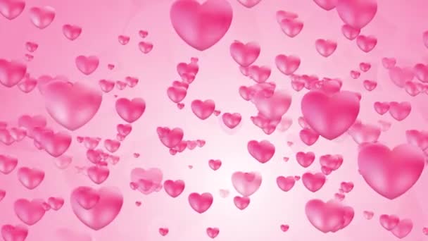 День Святого Валентина Анімований Фон Літаючими Серцями Романтична Ніжна Рожева — стокове відео