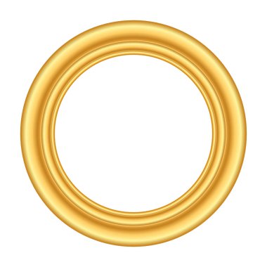 Altın yuvarlak çerçeve. Altın lüks daire logosu. Gerçekçi metalik sınır. Zarif kaliteli yüzük, amblem. Vektör illüstrasyon eps10. Nesne beyaz arkaplanda izole edildi.