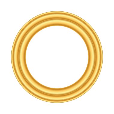 Altın yuvarlak çerçeve. Altın lüks daire logosu. Gerçekçi metalik sınır. Zarif kaliteli yüzük, amblem. Vektör illüstrasyon eps10. Nesne beyaz arkaplanda izole edildi.