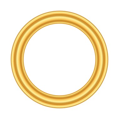 Altın yuvarlak çerçeve. Altın lüks daire logosu. Gerçekçi metalik sınır. Zarif kaliteli yüzük, amblem. Vektör illüstrasyon eps10. Nesne beyaz arkaplanda izole edildi.
