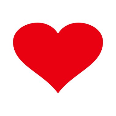 Kırmızı kalp yassı ikonu. Sevgililer Günü, aşkın sembolü. Düğün kartı için dekoratif tasarım unsuru, davet. Vektör illüstrasyonu beyaz arkaplanda izole edildi.