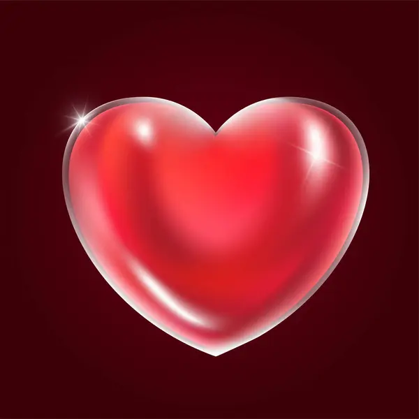 Красное Реалистичное Стекло Пластиковый Прозрачный Пузырь Сердечной Формы Векторная Иллюстрация — стоковый вектор