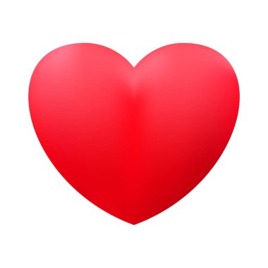 Kırmızı gerçekçi kalp ikonu beyaz arkaplanda izole edilmiş. 3d vektör illüstrasyonu. Aşkın lüks sembolü. Sevgililer Günü için altın dekoratif tasarım unsuru, düğün kartı, davetiye. EPS 10.