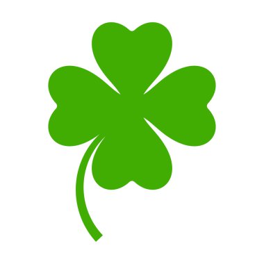 Düz yonca ikonu. Clover 4 logoyu terk ediyor. Yeşil çiçek sembolü. Dört katlı folyo işareti. Tebrik kartı için Aziz Patrick Günü madalyası. İrlanda geleneği motifi, süs eşyası. Vektör illüstrasyonu EPS 10.