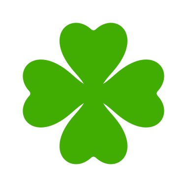 Düz yonca ikonu. Clover 4 logoyu terk ediyor. Yeşil çiçek sembolü. Dört katlı folyo işareti. Tebrik kartı için Aziz Patrick Günü madalyası. İrlanda geleneği motifi, süs eşyası. Vektör illüstrasyonu EPS 10.