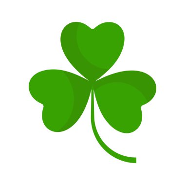 Düz yonca ikonu. Yonca 3 logo bırakır. Yeşil çiçek etiketi. Korkuluk işareti. Aziz Patrick Günü tebrik kartı süslemesi. İrlanda geleneği motifi, süs eşyası. Vektör illüstrasyonu EPS 10.