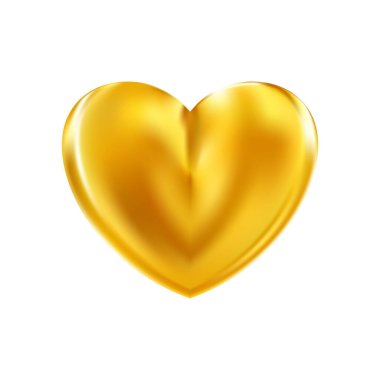 Beyaz arka planda izole edilmiş altın gerçekçi kalp ikonu. 3d vektör illüstrasyonu. Aşkın lüks sembolü. Sevgililer Günü için altın dekoratif tasarım unsuru, düğün kartı, davetiye.