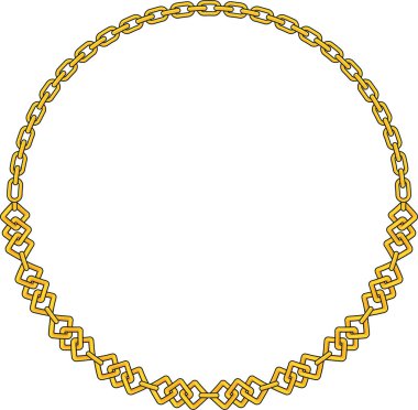 Round Chain frame. Circle chains border. Boho bracelet with pendants, rope, bow. Vintage flat cartoon vector illustration isolated on white background.