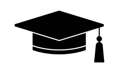 Mezuniyet şapkası logosu. Mezuniyet şapkası düz tabela. Üniversite, lise ya da üniversite amblemi. Derece merasimi vektör illüstrasyonu EPS 10.