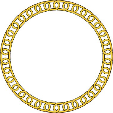 Round Chain frame. Circle chains border. Boho bracelet with pendants, rope, bow. Vintage flat cartoon vector illustration isolated on white background.