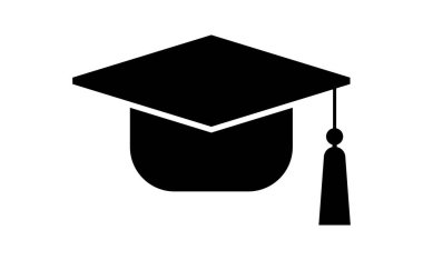 Mezuniyet şapkası logosu. Mezuniyet şapkası düz tabela. Üniversite, lise ya da üniversite amblemi. Derece merasimi vektör illüstrasyonu EPS 10.