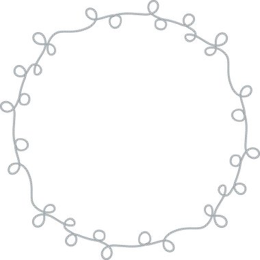 Yuvarlak halat çerçevesi beyaz arkaplanda izole edilmiş. Dekoratif halkalar ve deniz düğümleriyle bükülmüş ip. Örgülü halat dekoru. Klasik düz çizgi film vektör kenarı.