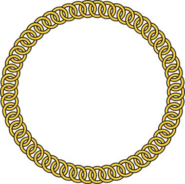 Round Chain frame. Circle chains border. Boho bracelet with pendants, rope, bow. Vintage flat cartoon vector illustration isolated on white background.