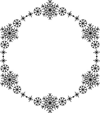 Kar tanesi dairesi çerçevesi. Sınırda kar taneleri var. Noel ve Yeni Yıl tebrik kartları ve afişler için tasarım malzemeleri. Beyaz arkaplanda tatil dekorasyonu izole edildi.