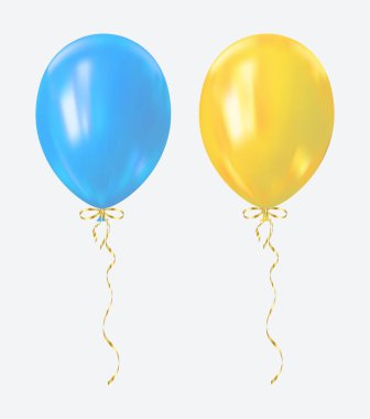 3D gerçekçi mavi balon. Ukrayna Bağımsızlık Günü vatanseverlik tasarımı. 24 Ağustos partisi için Ukrayna bayrağı renkleri. Vektör illüstrasyonu EPS 10.