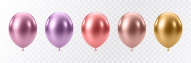 Lüks gerçekçi balonlar. Beyaz arka planda izole edilmiş 3 boyutlu parlak helyum balonları. Noel partisi, doğum günü ve yıldönümü süsü. Kutlama tasarım elemanı. Vektör illüstrasyonu EPS10.