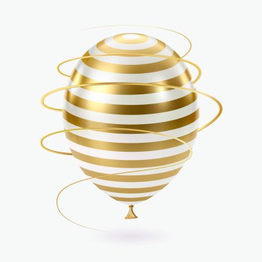 Altın beyaz balon. 3D parlak, lüks, gerçekçi balonlar. Çizgili desen. Noel partisi, Kara Cuma, doğum günü ve yıldönümü süsü. Kutlama tasarım elemanı. Vektör illüstrasyonu EPS 10.