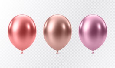 Lüks gerçekçi balonlar. Beyaz arka planda izole edilmiş 3 boyutlu parlak helyum balonları. Noel partisi, doğum günü ve yıldönümü süsü. Kutlama tasarım elemanı. Vektör illüstrasyonu EPS10.