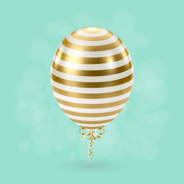 Altın beyaz balon. 3D parlak, lüks, gerçekçi balonlar. Çizgili desen. Noel partisi, Kara Cuma, doğum günü ve yıldönümü süsü. Kutlama tasarım elemanı. Vektör illüstrasyonu EPS 10.