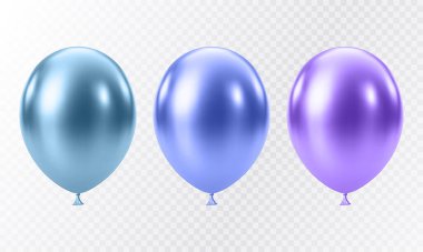 Lüks gerçekçi balonlar. Beyaz arka planda izole edilmiş 3 boyutlu mavi parlak helyum balonları. Noel partisi, doğum günü ve yıldönümü süsü. Kutlama tasarım elemanı. Vektör illüstrasyonu EPS10.