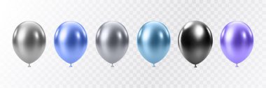 Lüks gerçekçi balonlar. Beyaz arka planda izole edilmiş 3 boyutlu parlak helyum balonları. Noel partisi, doğum günü ve yıldönümü süsü. Kutlama tasarım elemanı. Vektör illüstrasyonu EPS10.