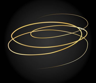 Altın karalama soyut çizgisi. Elle çizilmiş kıvırcık kıvrımlar, yumruklar ve saldırılar. Üç boyutlu dalga, altın girdap. Kıvrımlı altı ya da üstü çizili. Vektör eps10 illüstrasyonu.