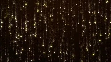 Siyah Altın yaldızlı yağmurlu arka plan animasyonu. Parlayan altın yıldızlar ve yanıp sönen kıvılcımlar. Lüks Noel ışıkları bg. Parlak parıltılı konfeti süslemesi. Premium video tasarımı.