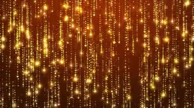 Siyah Altın yaldızlı yağmurlu arka plan animasyonu. Parlayan altın yıldızlar ve yanıp sönen kıvılcımlar. Lüks Noel ışıkları bg. Parlak parıltılı konfeti süslemesi. En iyi video tasarımı ödülü.