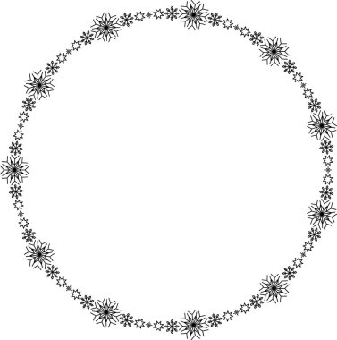Kar tanesi dairesi çerçevesi. Sınırda kar taneleri var. Noel ve Yeni Yıl tebrik kartları ve afişler için tasarım malzemeleri. Beyaz arkaplanda tatil dekorasyonu izole edildi.
