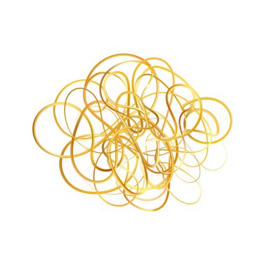 Altın karalama soyut çizgisi. Elle çizilmiş kıvırcık kıvrımlar, yumruklar ve saldırılar. Üç boyutlu dalga, altın girdap. Kıvrımlı altı ya da üstü çizili. Vektör eps10 illüstrasyonu.