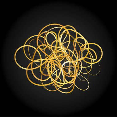 Altın karalama soyut çizgisi. Elle çizilmiş kıvırcık kıvrımlar, yumruklar ve saldırılar. Üç boyutlu dalga, altın girdap. Kıvrımlı altı ya da üstü çizili. Vektör eps10 illüstrasyonu.