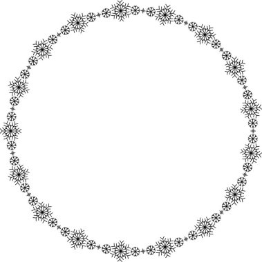 Kar tanesi dairesi çerçevesi. Sınırda kar taneleri var. Noel ve Yeni Yıl tebrik kartları ve afişler için tasarım malzemeleri. Beyaz arkaplanda tatil dekorasyonu izole edildi.