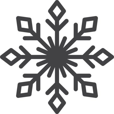 Kar tanesi ikonu. Yılbaşı ve yeni yıl tebrik kartları ve afişler tasarlamak için kar tanesi silueti. Beyaz arkaplanda izole edilmiş tatil dekorasyonu ögeleri.