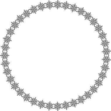 Kar tanesi dairesi çerçevesi. Sınırda kar taneleri var. Noel ve Yeni Yıl tebrik kartları ve afişler için tasarım malzemeleri. Beyaz arkaplanda tatil dekorasyonu izole edildi.