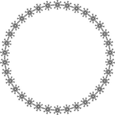 Kar tanesi dairesi çerçevesi. Sınırda kar taneleri var. Noel ve Yeni Yıl tebrik kartları ve afişler için tasarım malzemeleri. Beyaz arkaplanda tatil dekorasyonu izole edildi.