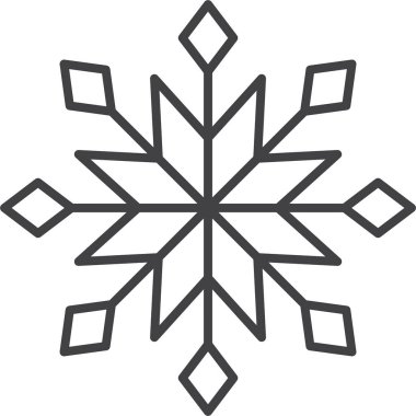 Kar tanesi ikonu. Yılbaşı ve yeni yıl tebrik kartları ve afişler tasarlamak için kar tanesi silueti. Beyaz arkaplanda izole edilmiş tatil dekorasyonu ögeleri.