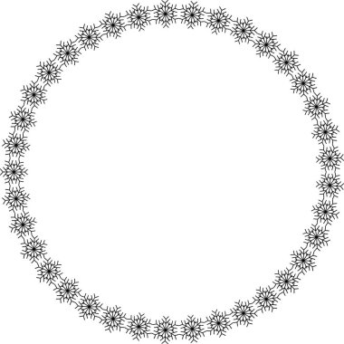 Kar tanesi dairesi çerçevesi. Sınırda kar taneleri var. Noel ve Yeni Yıl tebrik kartları ve afişler için tasarım malzemeleri. Beyaz arkaplanda tatil dekorasyonu izole edildi.