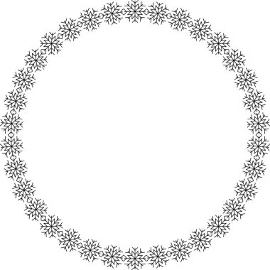 Kar tanesi dairesi çerçevesi. Sınırda kar taneleri var. Noel ve Yeni Yıl tebrik kartları ve afişler için tasarım malzemeleri. Beyaz arkaplanda tatil dekorasyonu izole edildi.