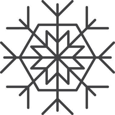 Kar tanesi ikonu. Yılbaşı ve yeni yıl tebrik kartları ve afişler tasarlamak için kar tanesi silueti. Beyaz arkaplanda izole edilmiş tatil dekorasyonu ögeleri.