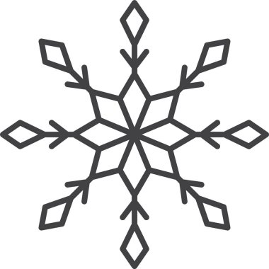 Kar tanesi ikonu. Yılbaşı ve yeni yıl tebrik kartları ve afişler tasarlamak için kar tanesi silueti. Beyaz arkaplanda izole edilmiş tatil dekorasyonu ögeleri.