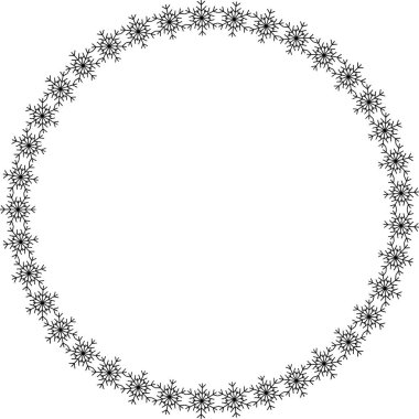 Kar tanesi dairesi çerçevesi. Sınırda kar taneleri var. Noel ve Yeni Yıl tebrik kartları ve afişler için tasarım malzemeleri. Beyaz arkaplanda tatil dekorasyonu izole edildi.