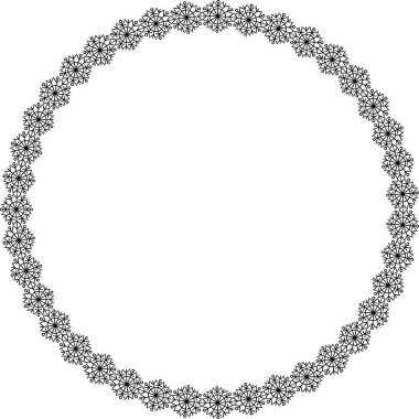 Kar tanesi dairesi çerçevesi. Sınırda kar taneleri var. Noel ve Yeni Yıl tebrik kartları ve afişler için tasarım malzemeleri. Beyaz arkaplanda tatil dekorasyonu izole edildi.