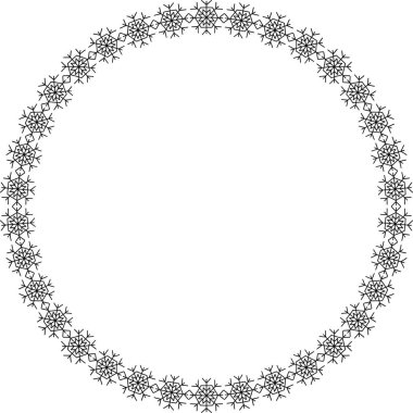 Kar tanesi dairesi çerçevesi. Sınırda kar taneleri var. Noel ve Yeni Yıl tebrik kartları ve afişler için tasarım malzemeleri. Beyaz arkaplanda tatil dekorasyonu izole edildi.