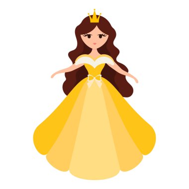 Quinceanera prensesi karakteri. Taçlı pofuduk elbiseli genç kız. Doğum günün kutlu olsun, 15 yıl. Tebrik kartı ya da davetiye. Vektör çizimi, düz çizgi film biçimi.