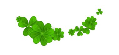 Gerçekçi yonca çelengi elementi. Yuvarlak yonca çerçevesi. Yeşil yapraklar çiçek çelengi. Trefolil sınırı. Aziz Patrick Günü tebrik kartı süslemesi. İrlanda geleneği motifi. Vektör illüstrasyonu EPS 10