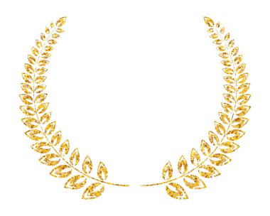 Gold glitter laurel wreath. Golden palm branch, reward for the winner. Award ceremony for first place in sports, art or cinema. Prize for achievements and success. Luxury premium emblem, logo. clipart