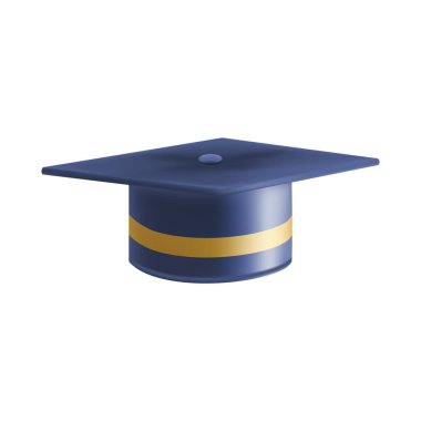 Gerçekçi Mavi mezuniyet şapkası. 3 Boyutlu Doktora Şapkası. Yüksek lisans akademik havan topu. Öğrenci diploması. Vektör illüstrasyonu.