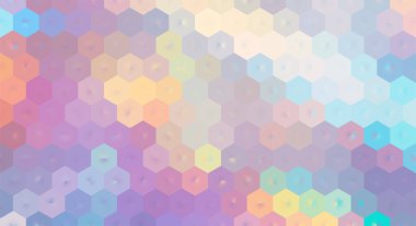 Üç boyutlu altıgen desenli yumuşak pastel soyut arkaplan. Mozaik bg. İnci bal peteğinin anası. Radyal ışık efektleri, pürüzsüz geometrik ızgara. Vektör illüstrasyonu, EPS 10.